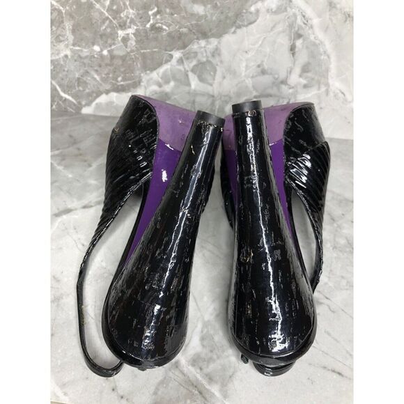 MIU MIU Black Patent Leather Peep Ankle Strap Platform Stiletto Heels Women 38.5 - Picture 14 of 16